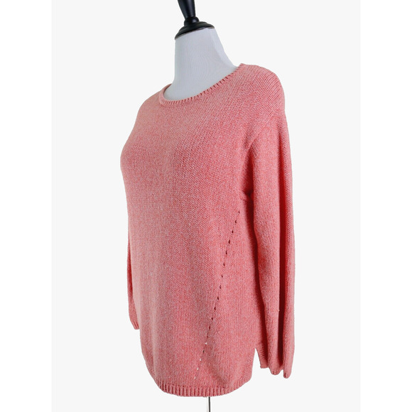 J Jill Size L Missy Cotton Knit Pullover Sweater Crew Neck Pink - Picture 1 of 10